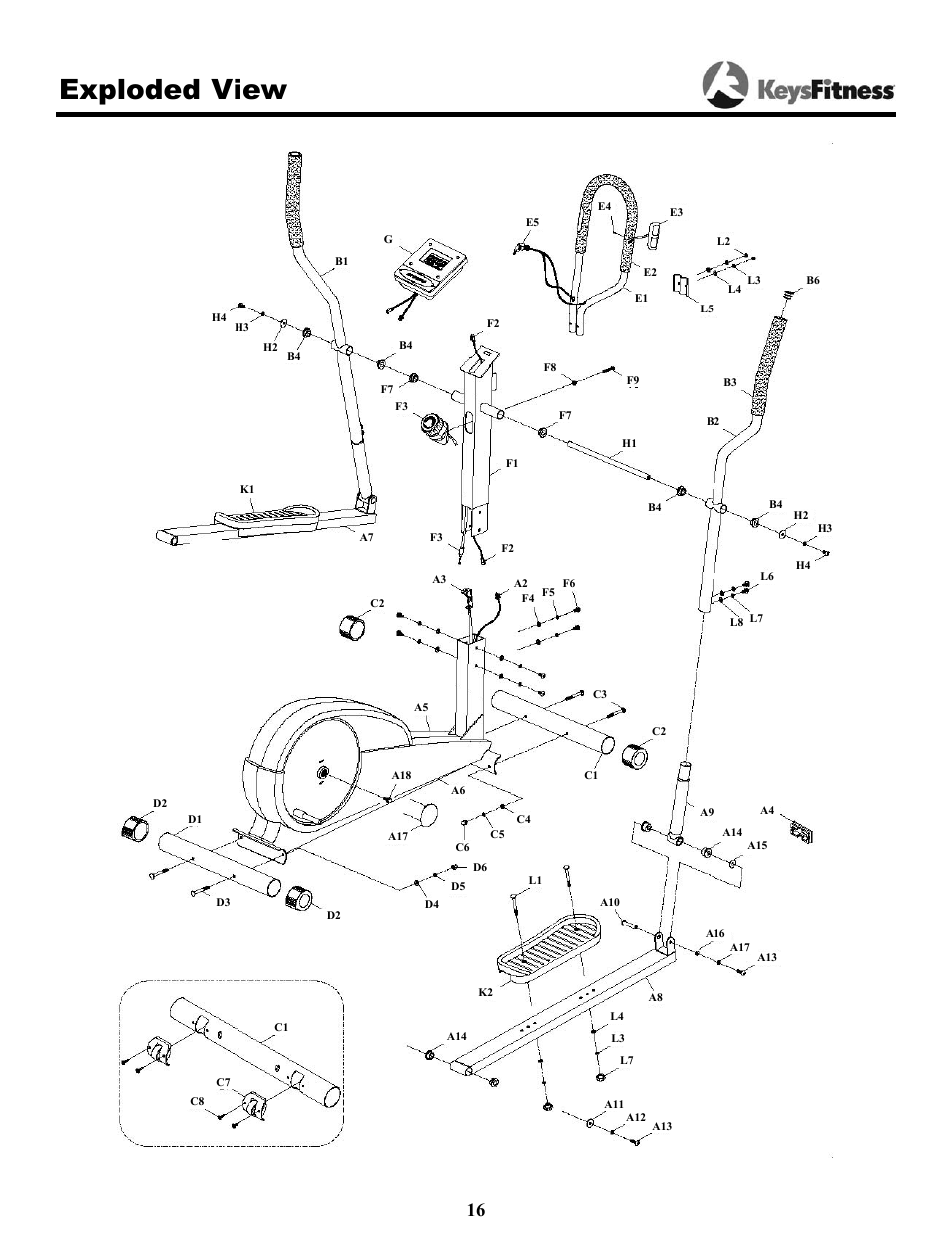 Exploded view | Keys Fitness Cardiomax 705el User Manual | Page 16 / 20