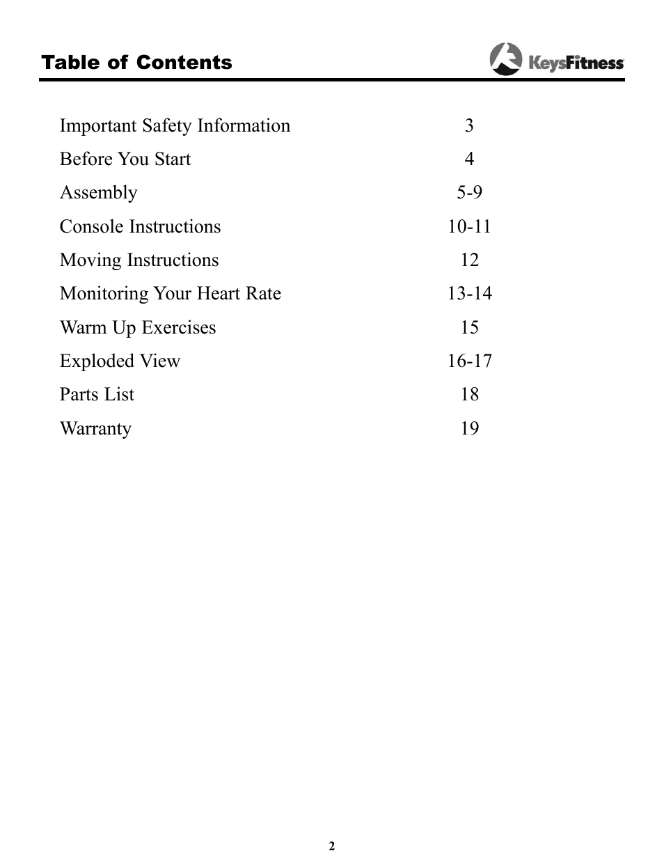 Keys Fitness Cardiomax 705el User Manual | Page 2 / 20