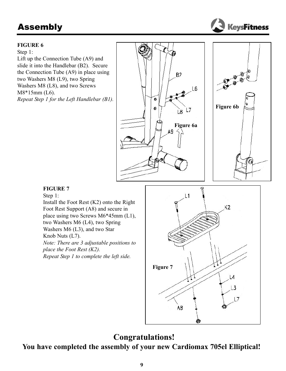 Assembly | Keys Fitness Cardiomax 705el User Manual | Page 9 / 20