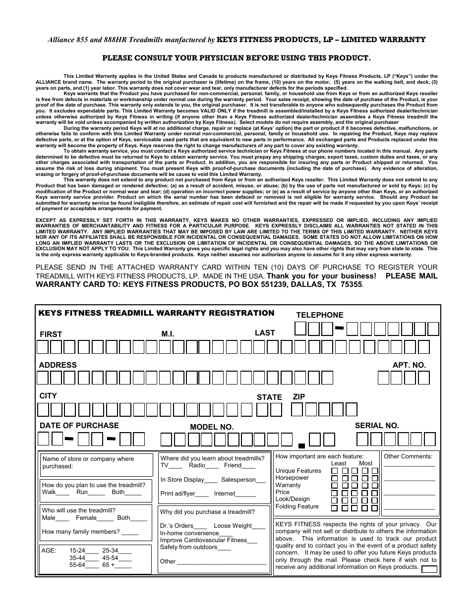 Keys Fitness Alliance Fitness s Alliance 855 User Manual | Page 22 / 22