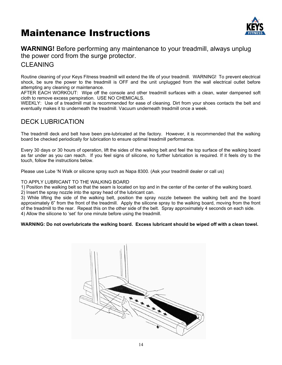 Maintenance instructions | Keys Fitness KEYS 4000 User Manual | Page 14 / 18