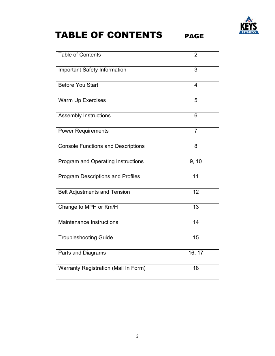 Keys Fitness KEYS 4000 User Manual | Page 2 / 18
