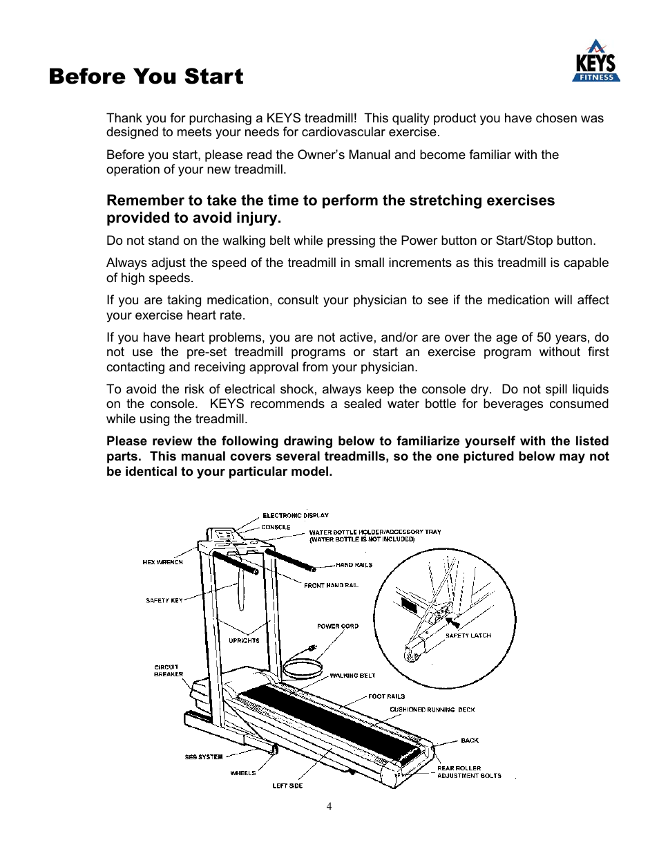 Before you start | Keys Fitness KEYS 4000 User Manual | Page 4 / 18