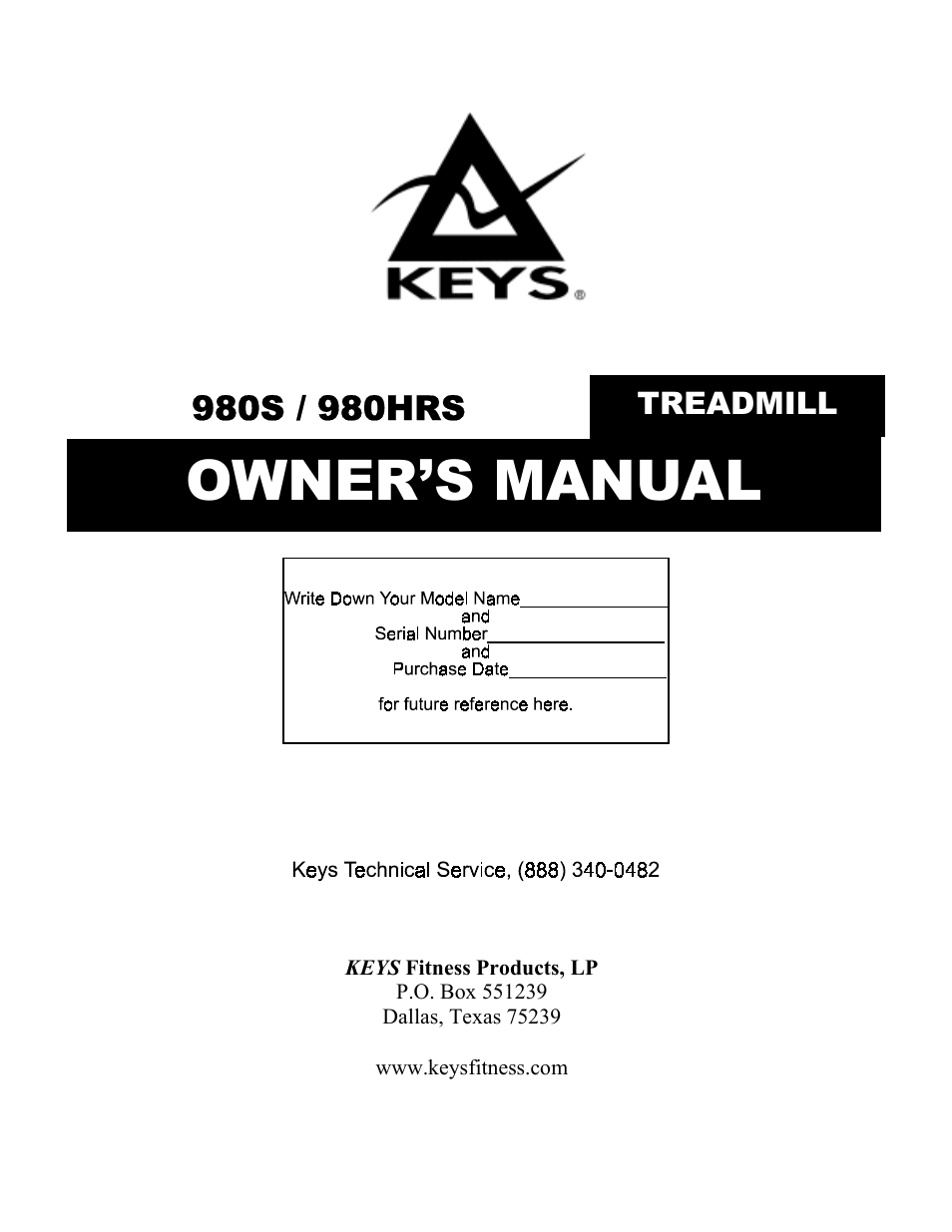 Keys Fitness 980HRS User Manual | 22 pages