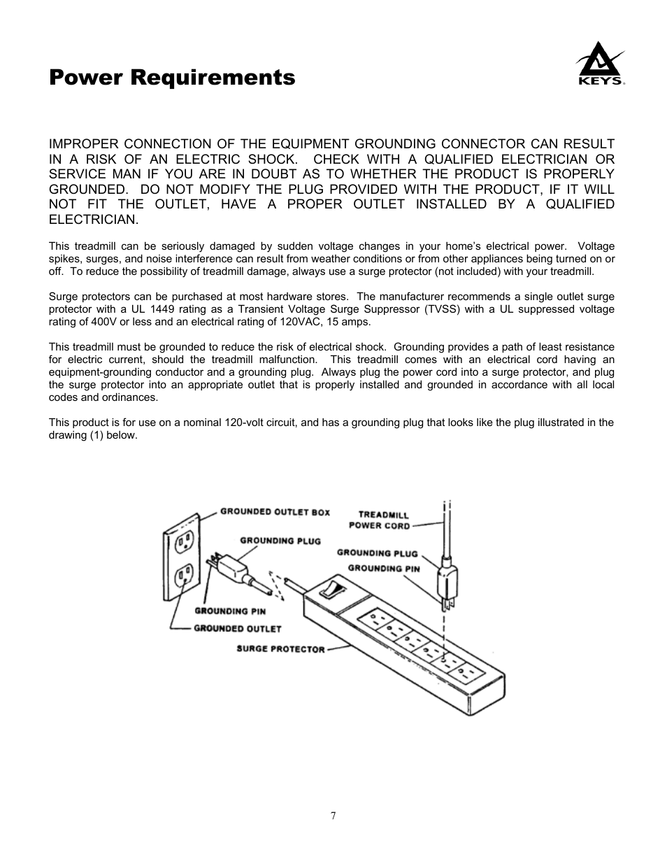 Power requirements | Keys Fitness 980HRS User Manual | Page 7 / 22