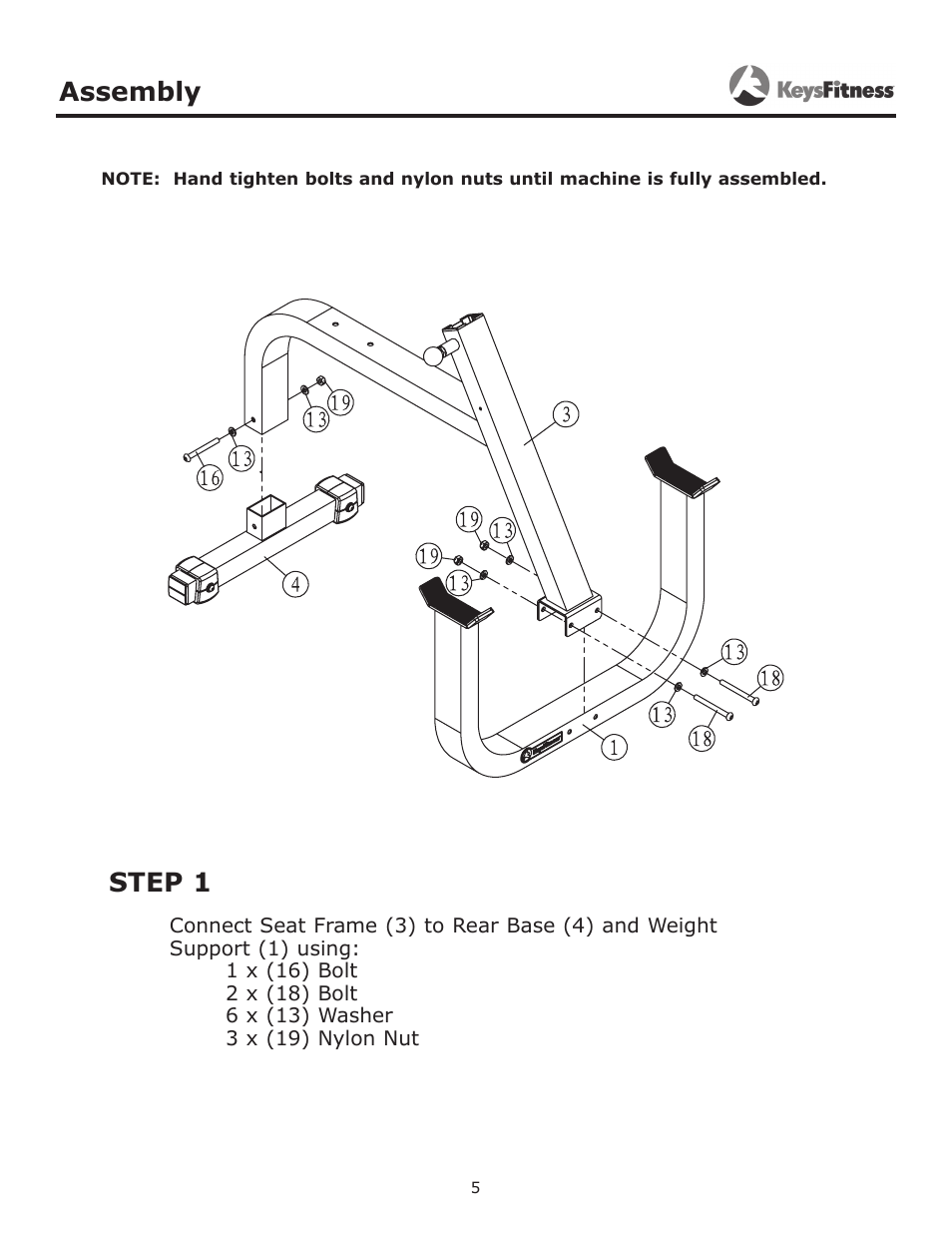 Assembly, Step 1 | Keys Fitness KF-SPC User Manual | Page 5 / 10