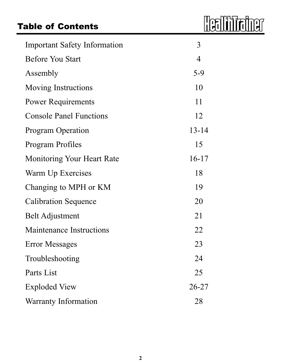 Keys Fitness Health Trainer 85t HT85t User Manual | Page 2 / 29