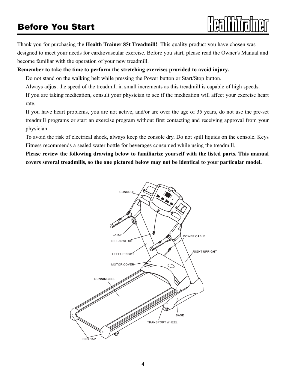 Before you start | Keys Fitness Health Trainer 85t HT85t User Manual | Page 4 / 29