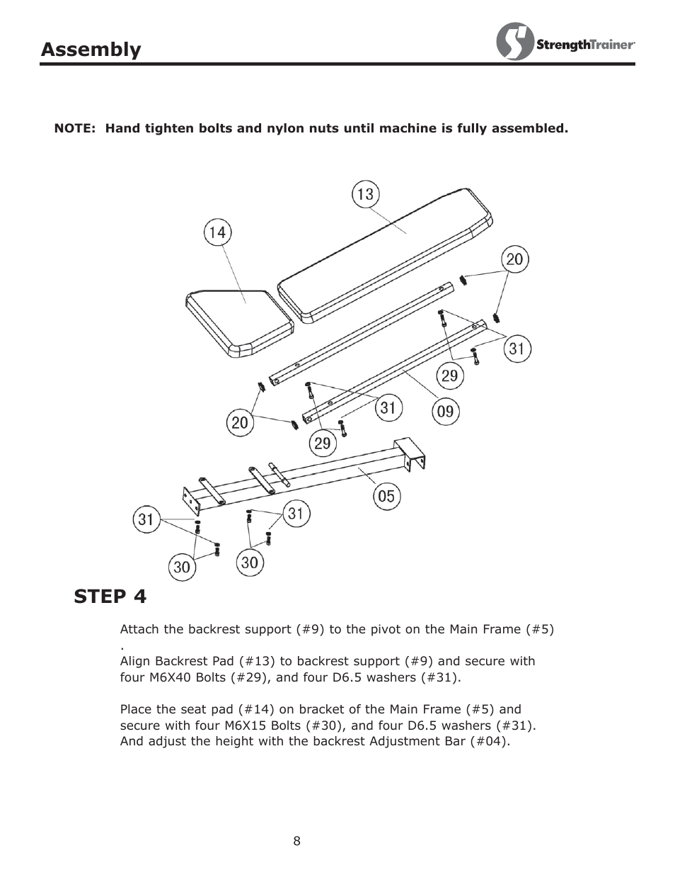 Step 4, Assembly | Keys Fitness ST-NBB User Manual | Page 8 / 13