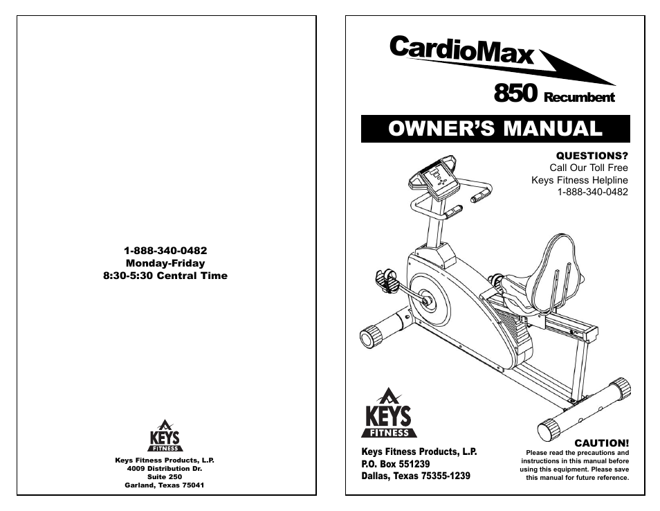 Keys Fitness Alliance 850 User Manual | 13 pages