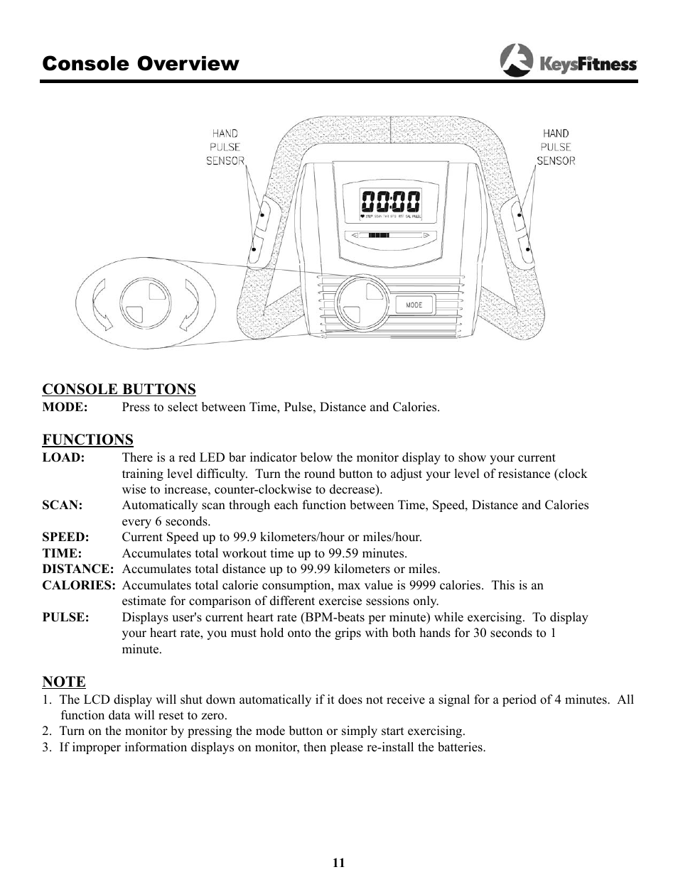 Console overview | Keys Fitness Triumph 8.3e User Manual | Page 11 / 19