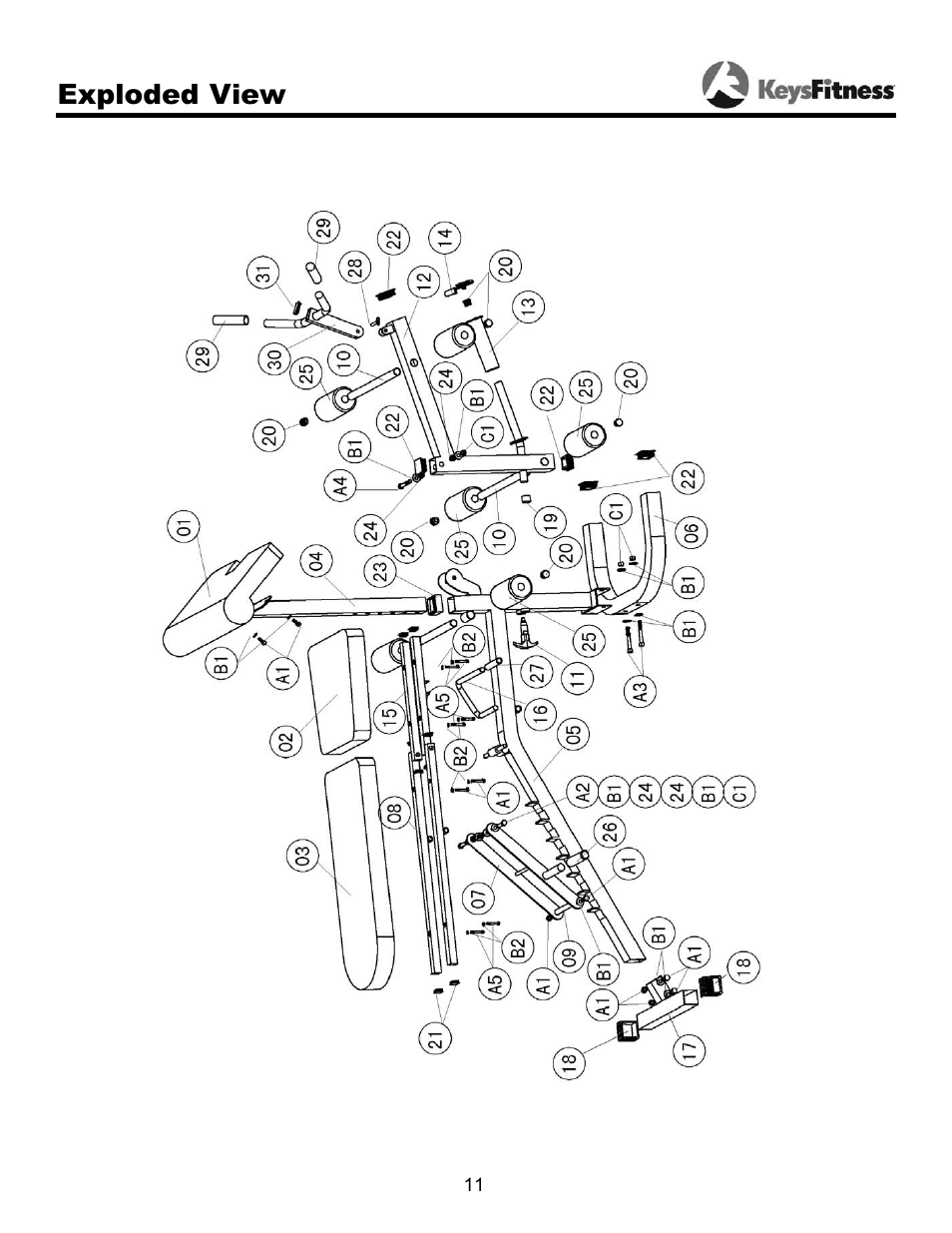 Exploded view | Keys Fitness ST-FIDL User Manual | Page 11 / 13