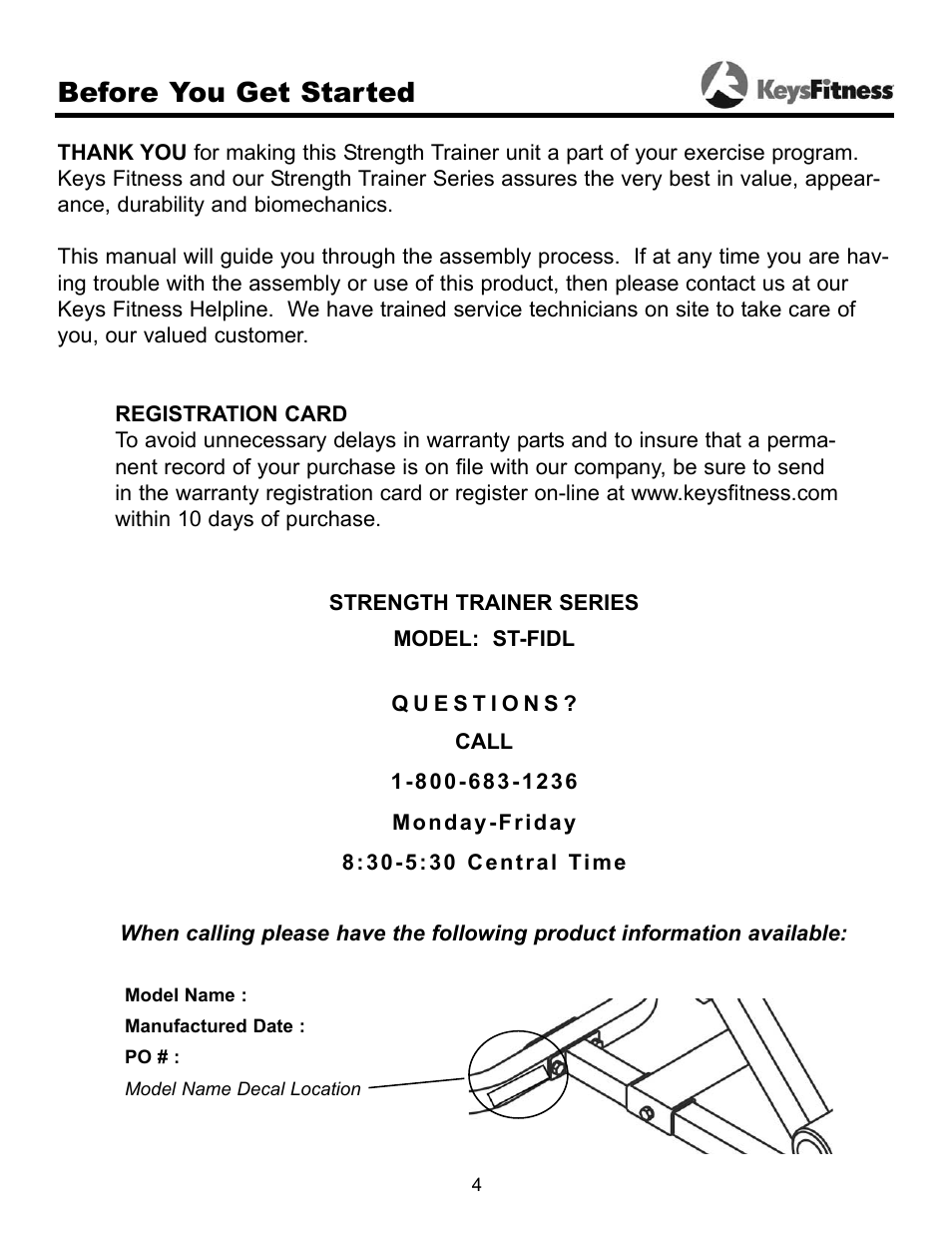 Before you get started | Keys Fitness ST-FIDL User Manual | Page 4 / 13