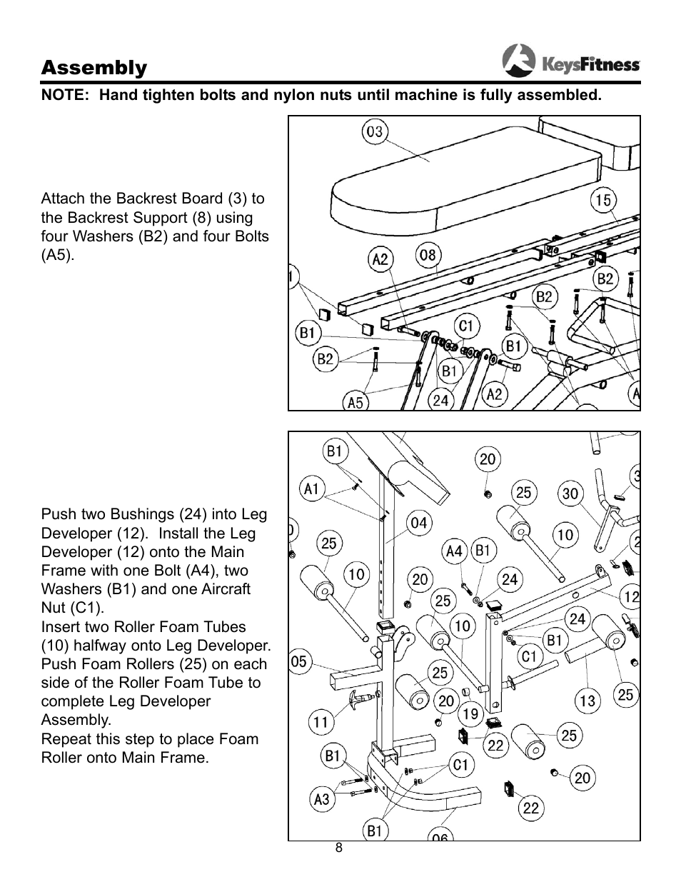 Assembly | Keys Fitness ST-FIDL User Manual | Page 8 / 13