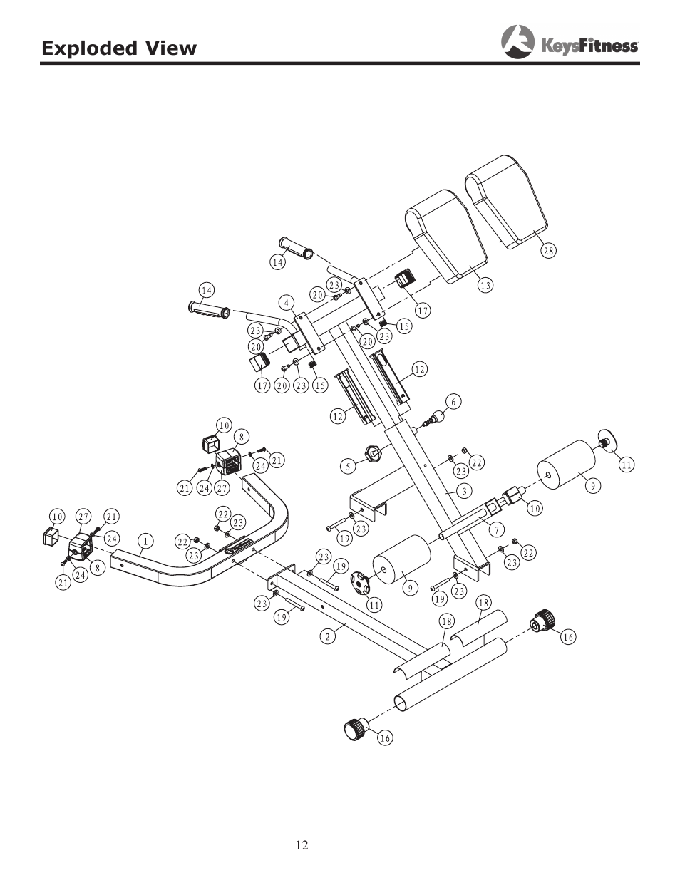 Exploded view | Keys Fitness KF-45 User Manual | Page 12 / 14
