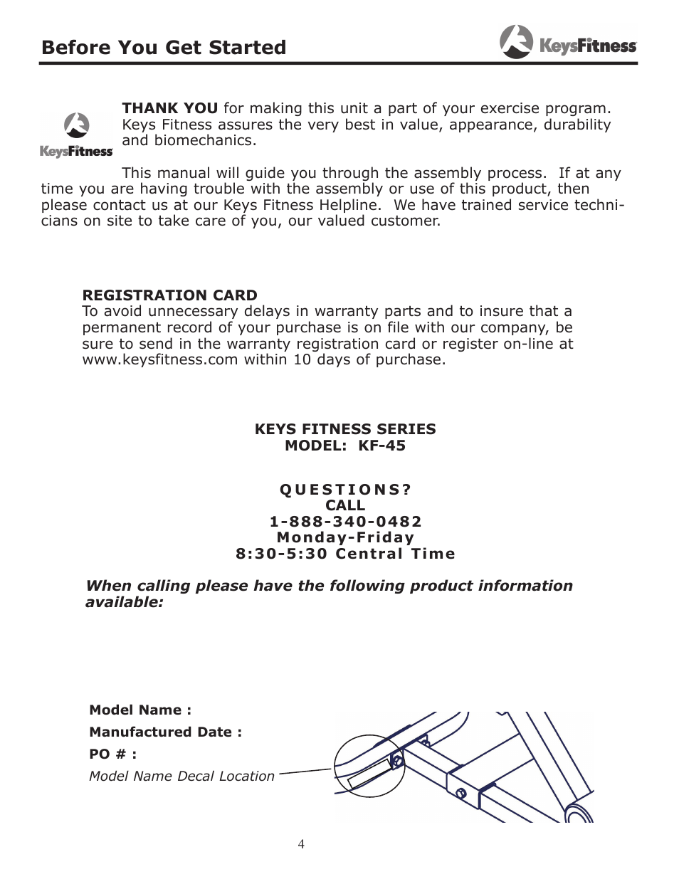 Before you get started | Keys Fitness KF-45 User Manual | Page 4 / 14