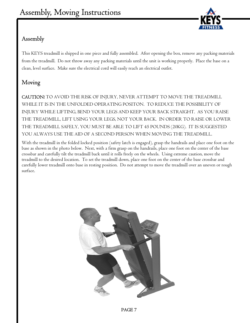 Assembly, moving instructions | Keys Fitness EC1500-C User Manual | Page 7 / 18