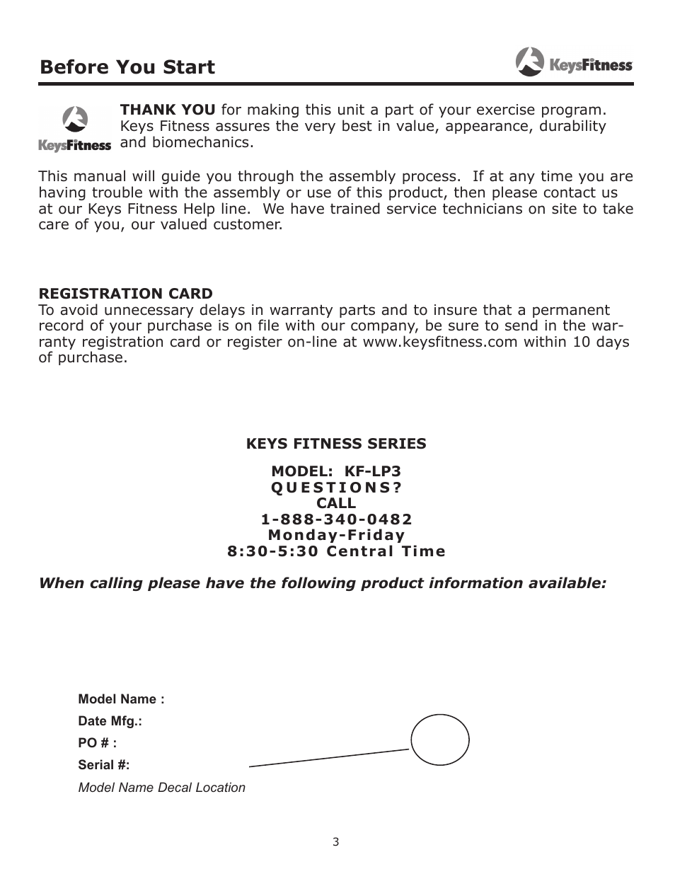 Before you start | Keys Fitness KF-LP3 User Manual | Page 3 / 14