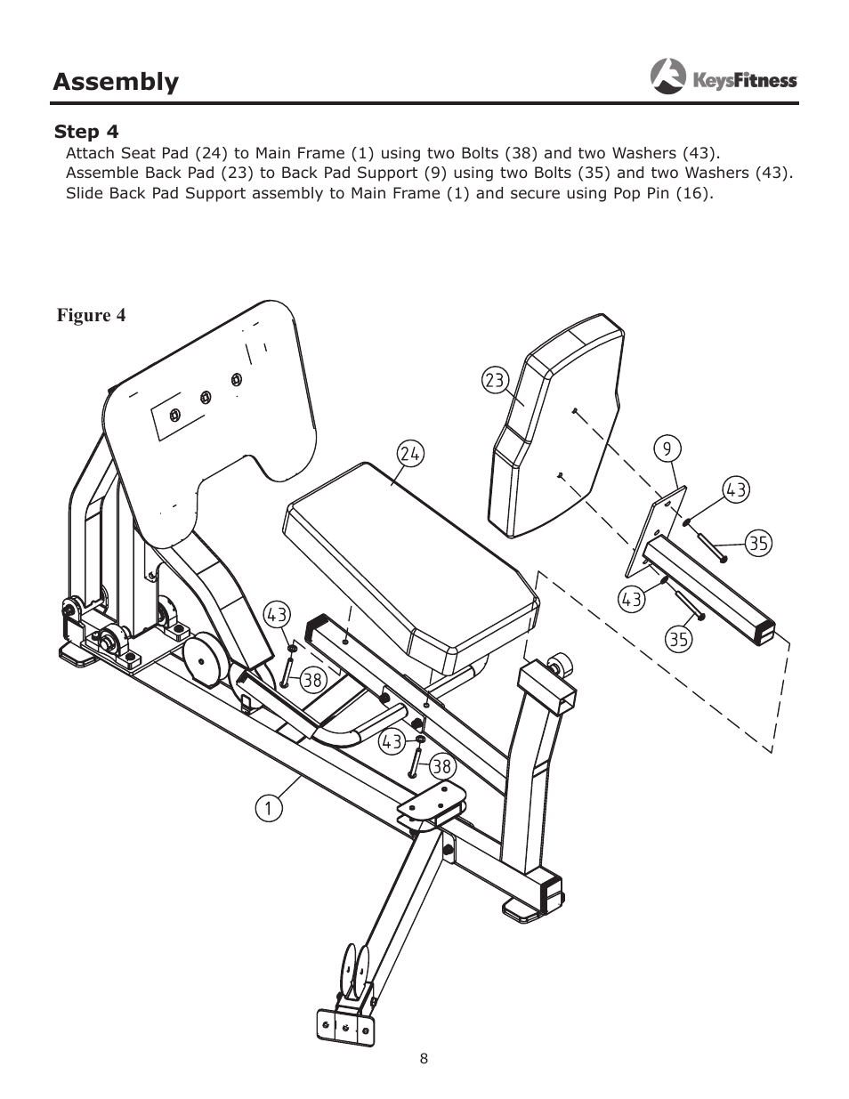 Step 4, Assembly | Keys Fitness KF-LP3 User Manual | Page 8 / 14