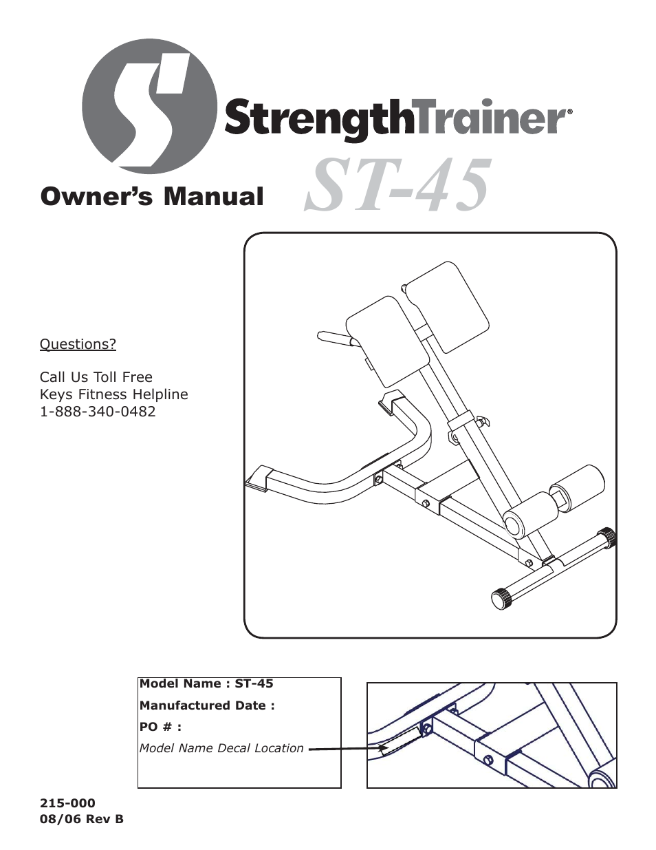 Keys Fitness STRENGTH TRAINER ST-45 User Manual | 12 pages