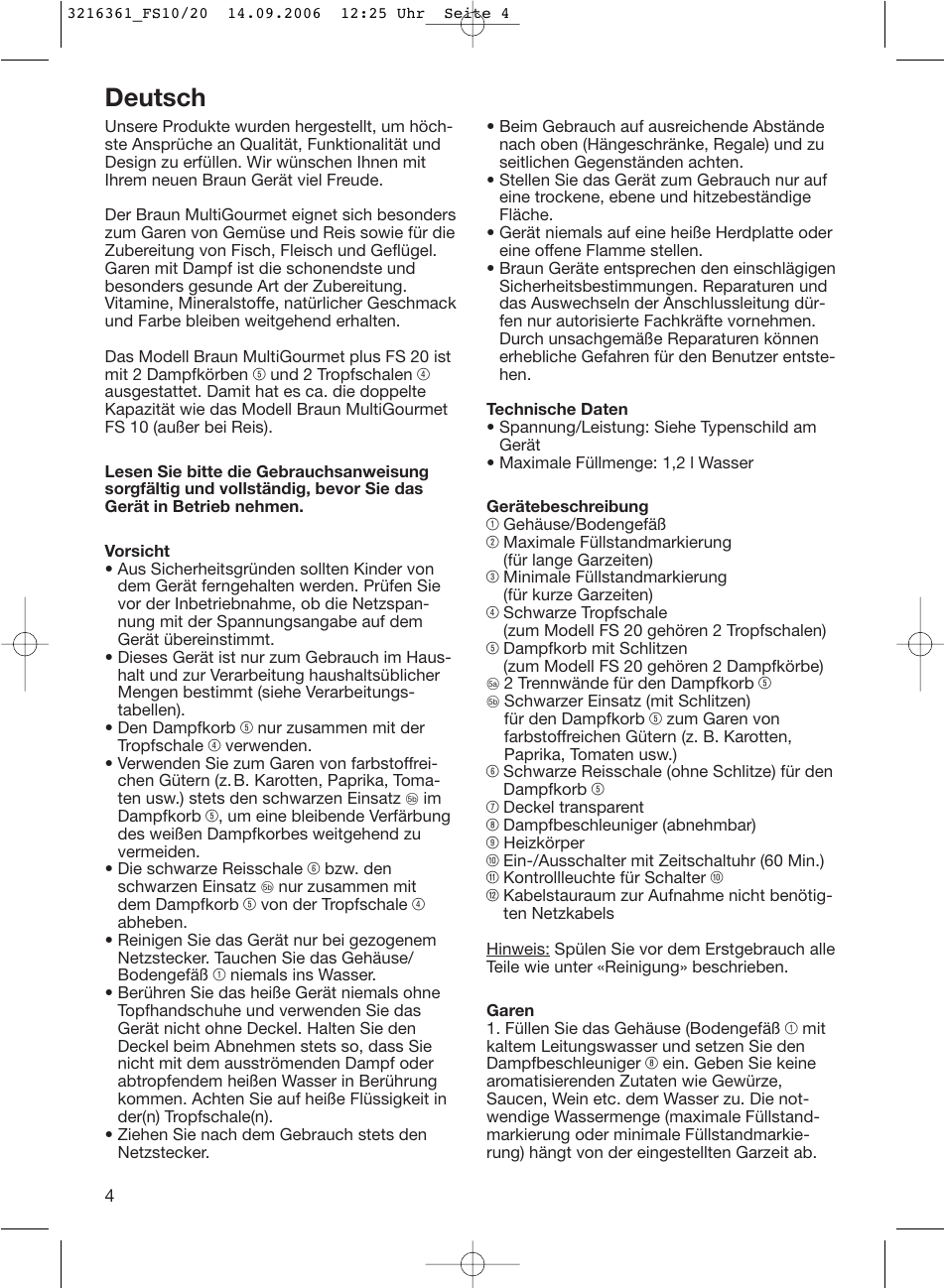 Deutsch | Braun FS10 User Manual | Page 4 / 90