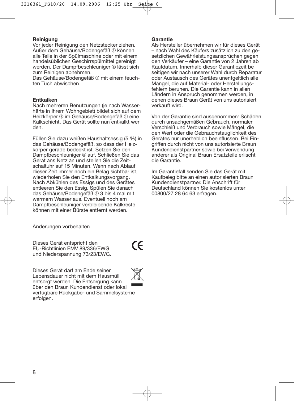 Braun FS10 User Manual | Page 8 / 90