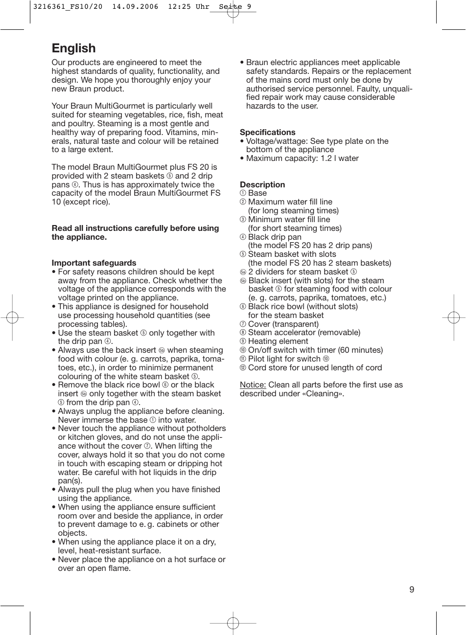 English | Braun FS10 User Manual | Page 9 / 90