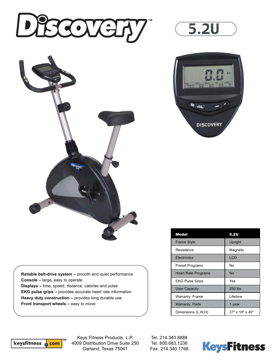 Keys Fitness Discivery 5.2U User Manual | 1 page