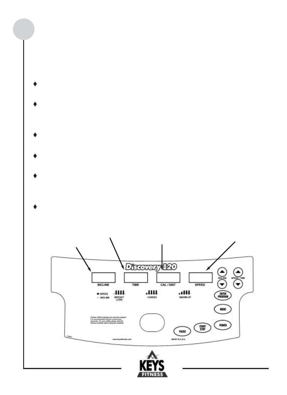 Console functions and descriptions | Keys Fitness DVC120 User Manual | Page 9 / 20