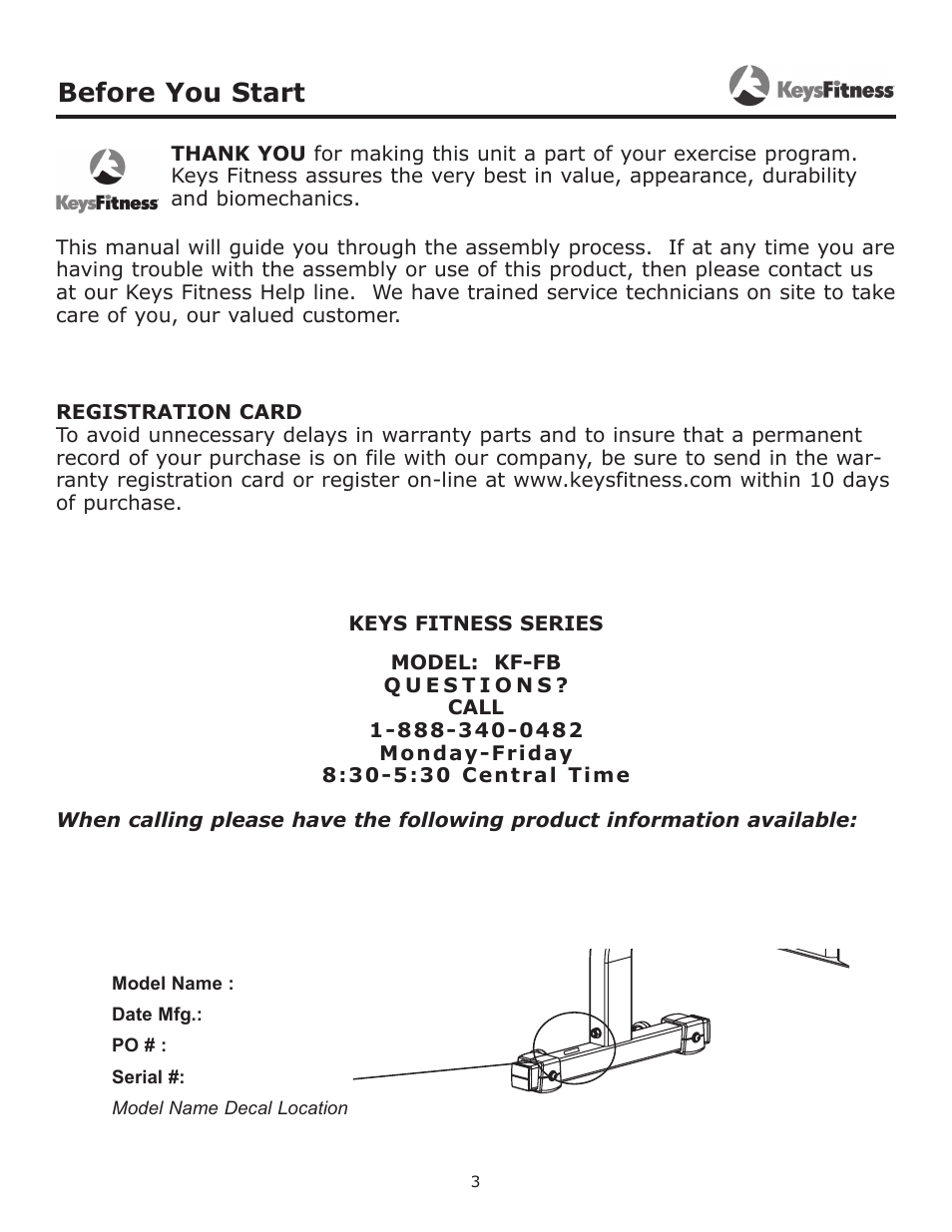 Before you start | Keys Fitness Flat Bench KF-FB User Manual | Page 3 / 11
