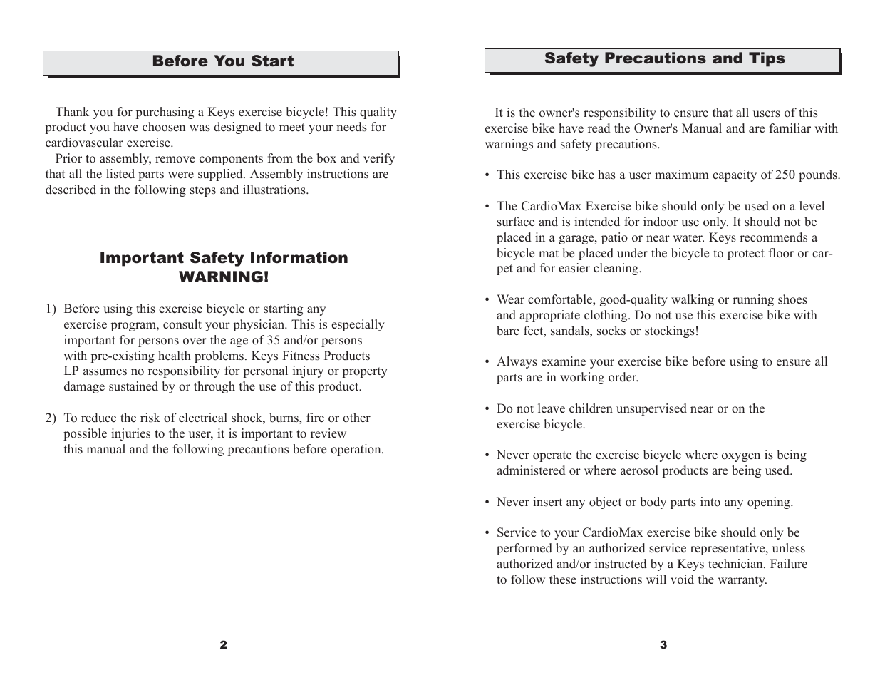 Keys Fitness 520U User Manual | Page 3 / 11