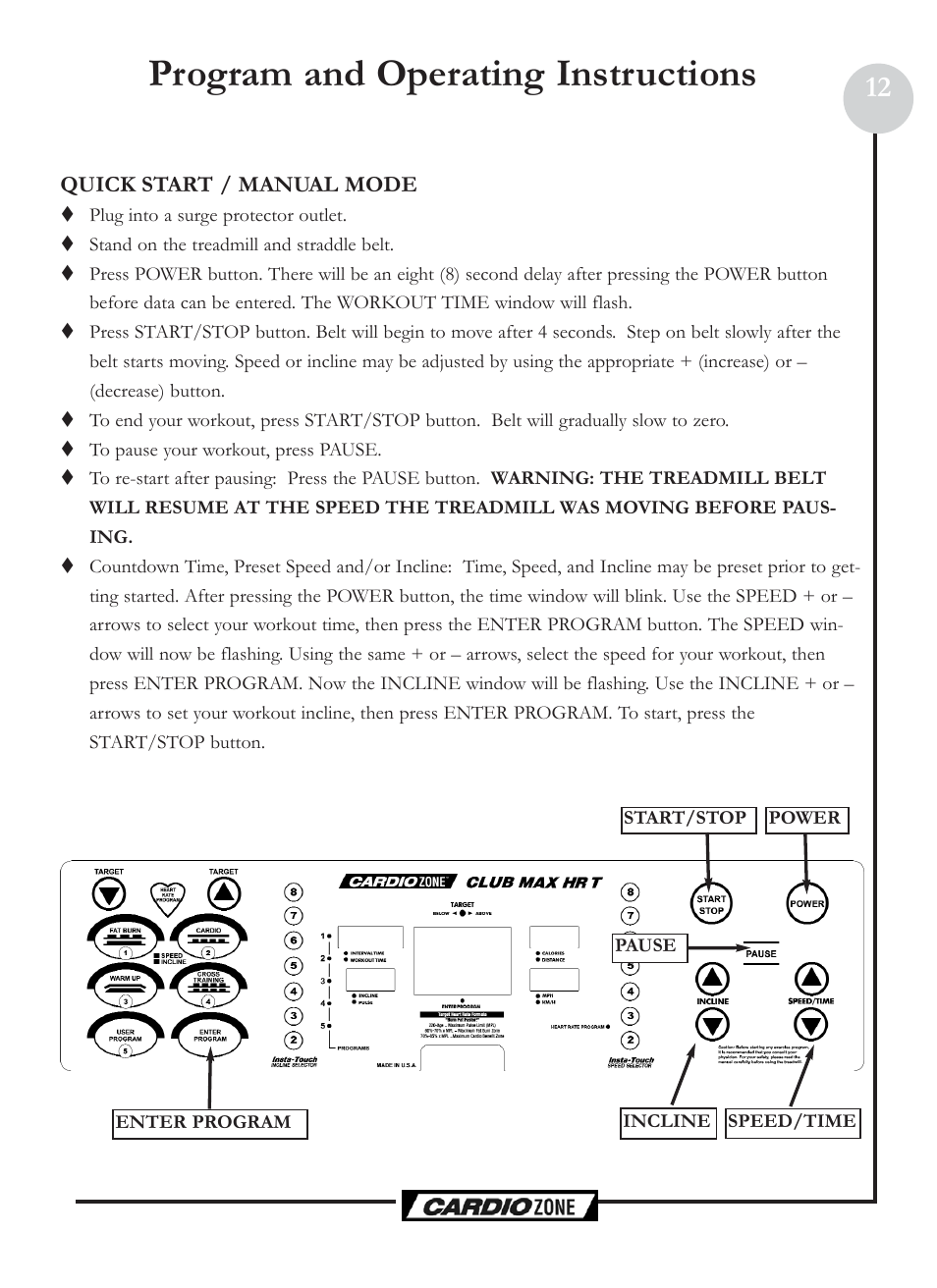 Program and operating instructions | Keys Fitness CZCLUBMAX User Manual | Page 12 / 24