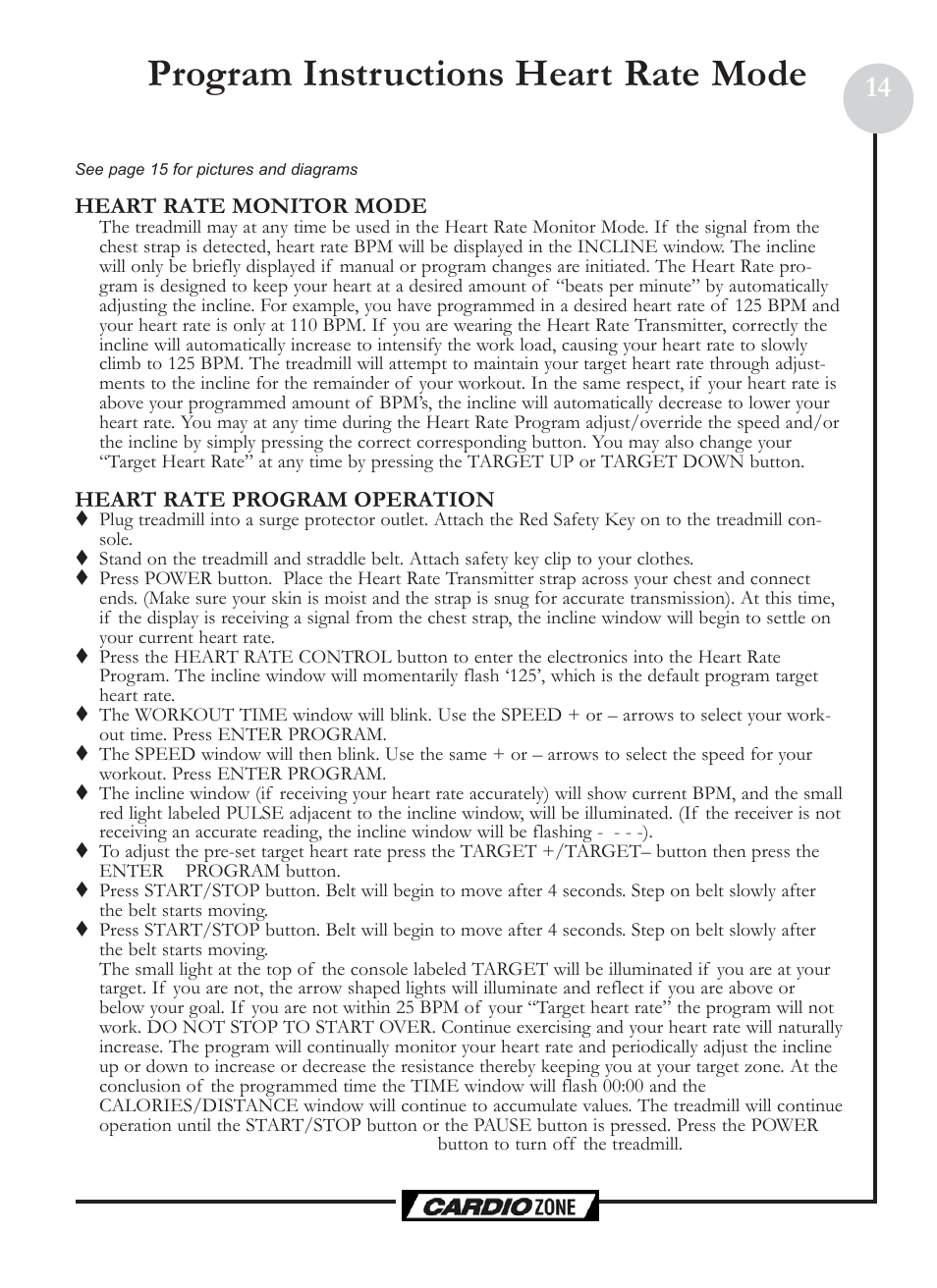 Program instructions heart rate mode | Keys Fitness CZCLUBMAX User Manual | Page 14 / 24