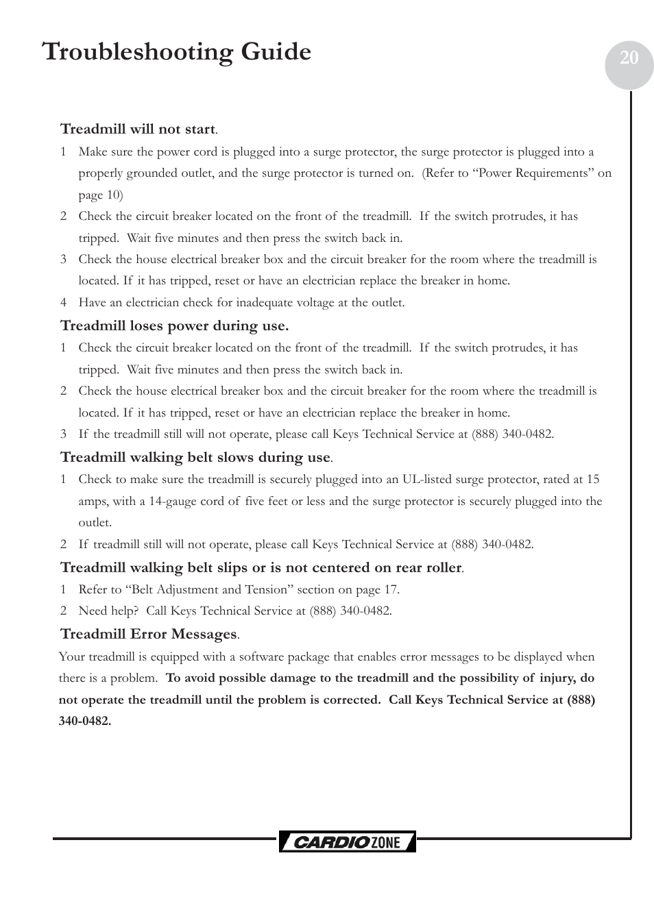 Troubleshooting guide | Keys Fitness CZCLUBMAX User Manual | Page 20 / 24