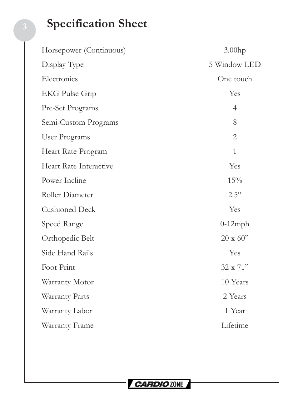 Specification sheet | Keys Fitness CZCLUBMAX User Manual | Page 3 / 24