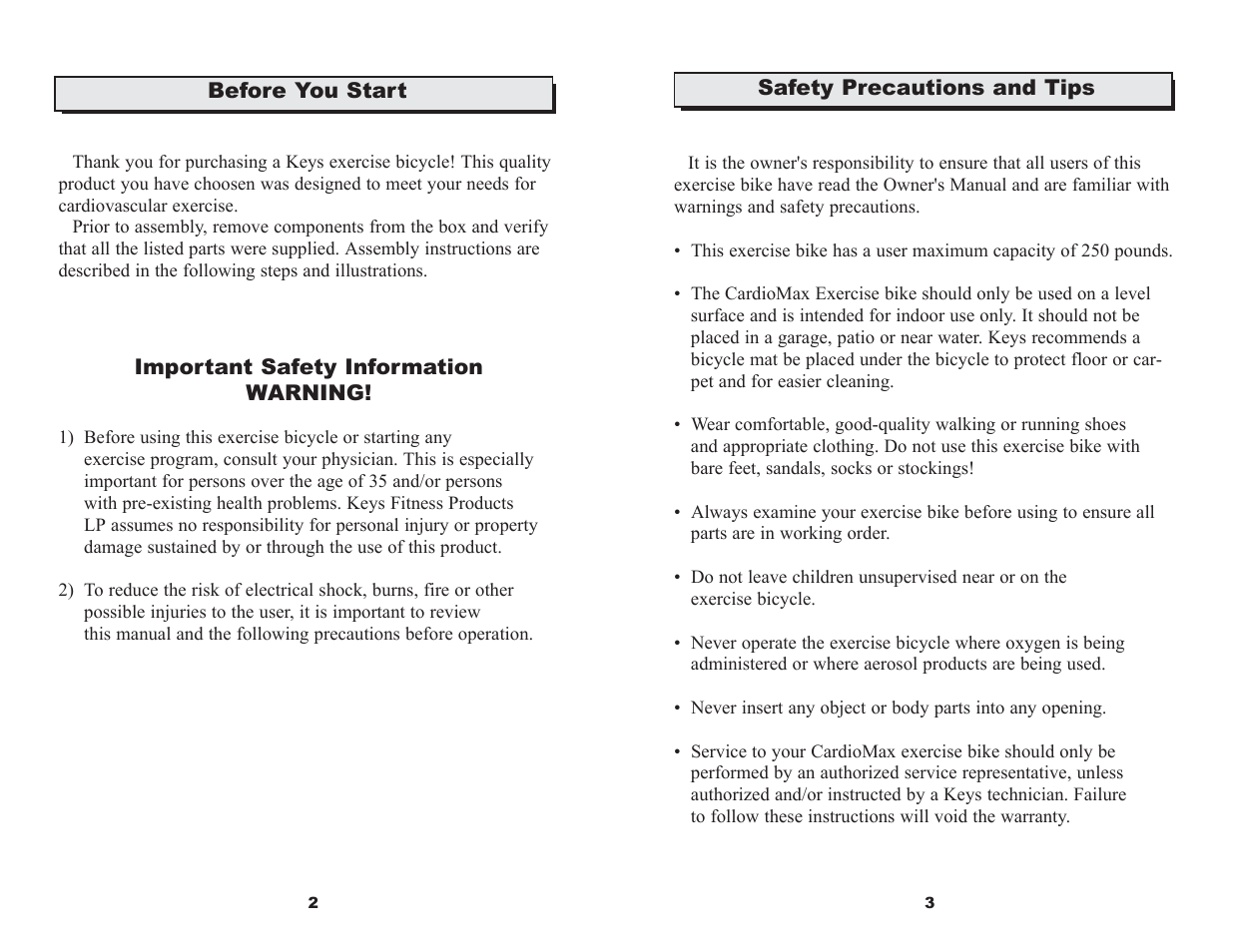 Keys Fitness CM530R User Manual | Page 3 / 10