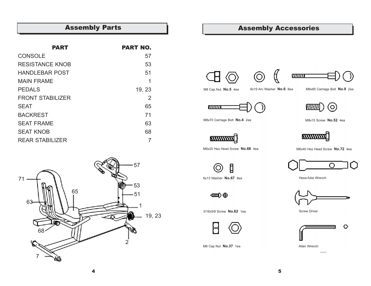 Assembly parts assembly accessories | Keys Fitness CM530R User Manual | Page 4 / 10