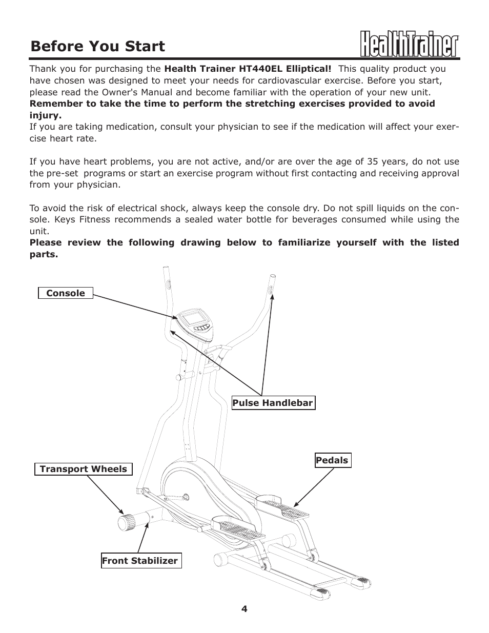 Before you start | Keys Fitness Health Trainer HT440EL User Manual | Page 4 / 21