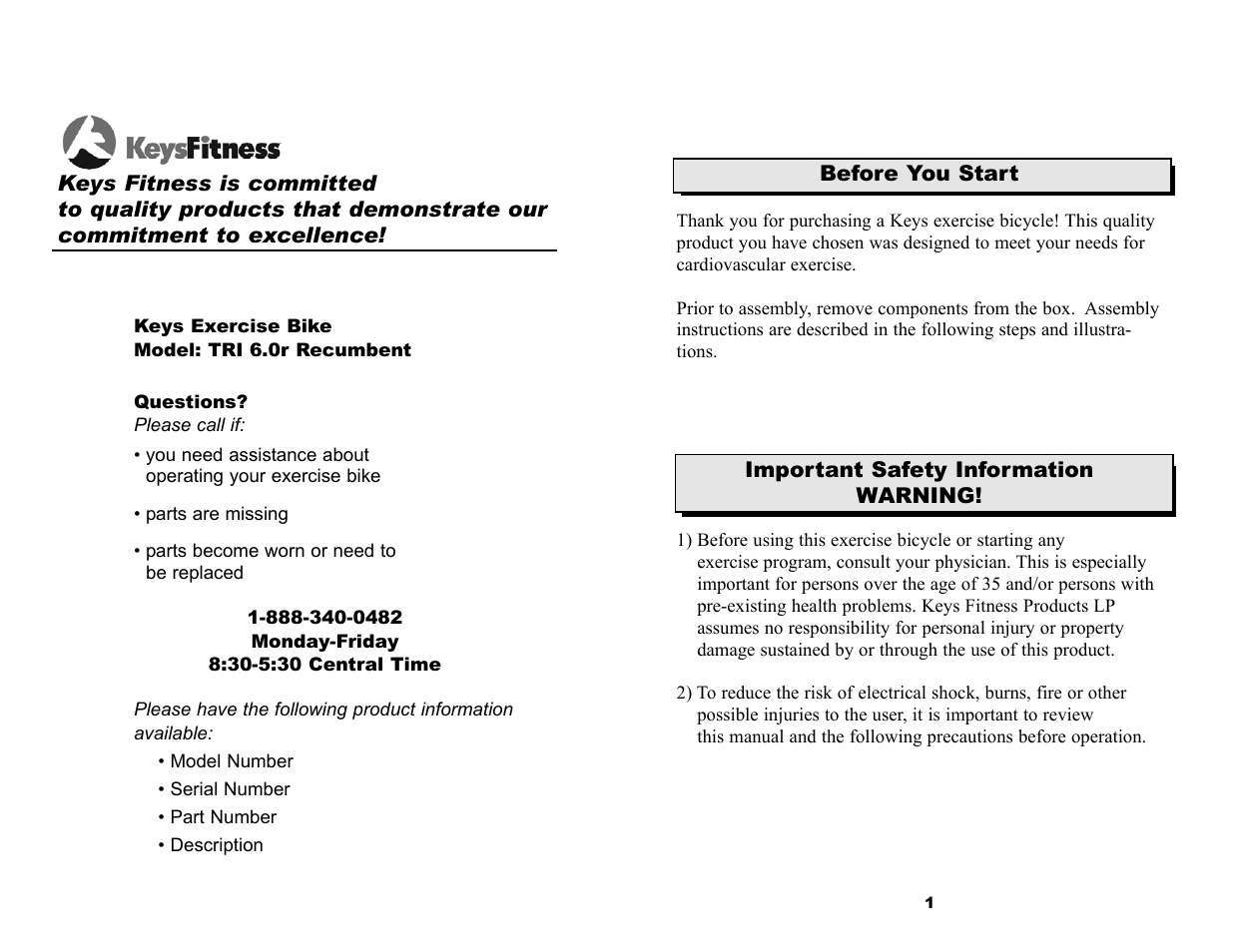 Keys Fitness 6.0r User Manual | Page 2 / 13