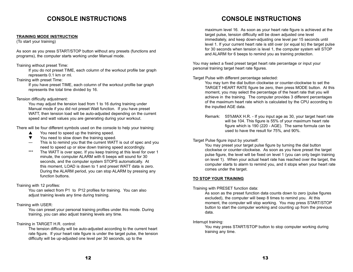 Console instructions | Keys Fitness 6.0r User Manual | Page 8 / 13