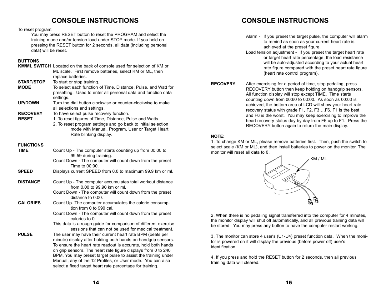 Console instructions | Keys Fitness 6.0r User Manual | Page 9 / 13