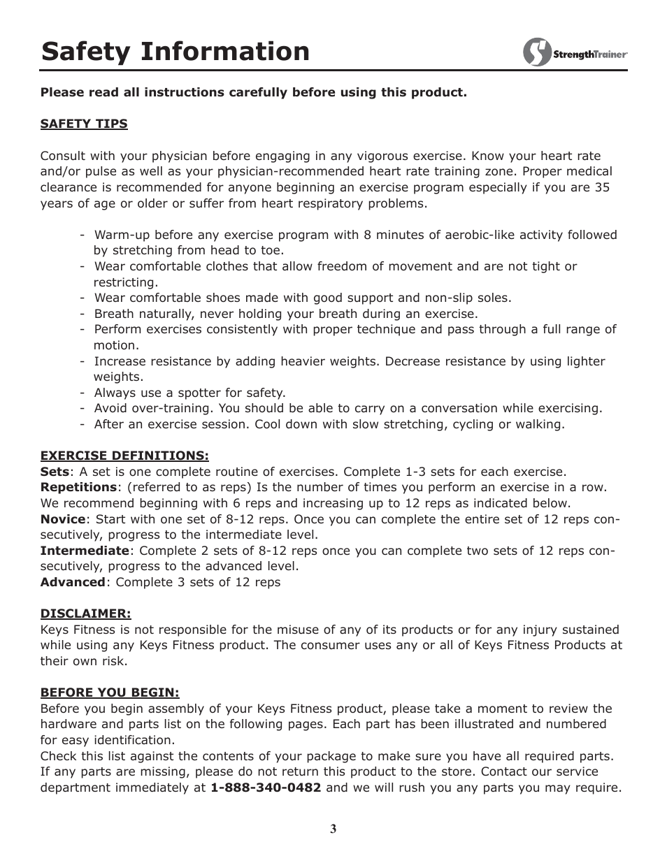 Safety information | Keys Fitness ST-RC User Manual | Page 3 / 8