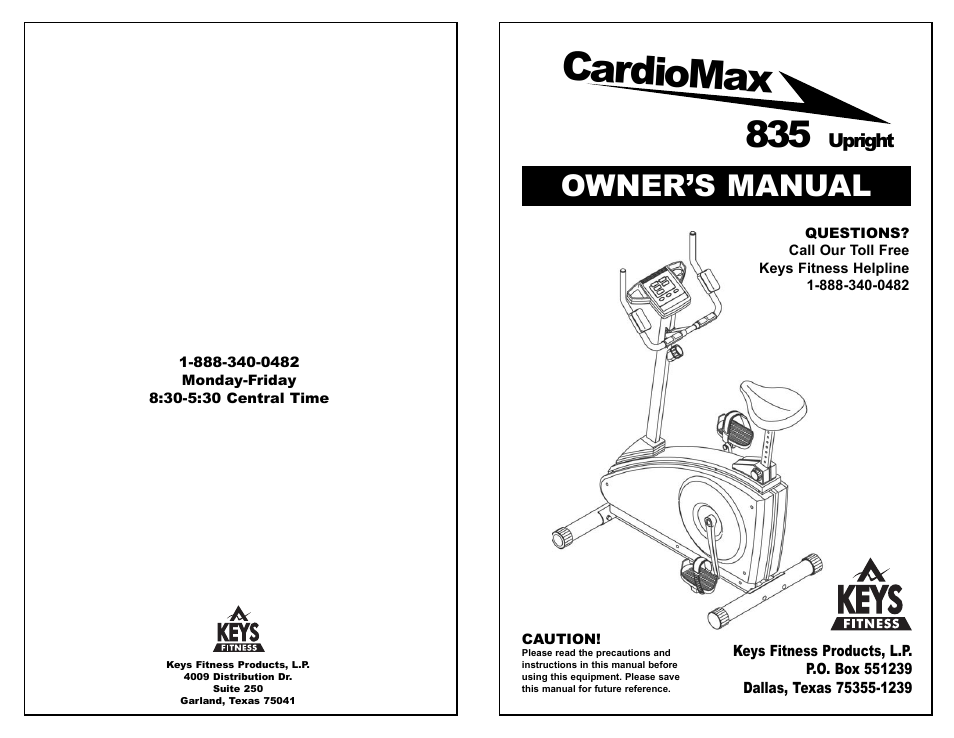 Keys Fitness CardioMax 835U User Manual | 12 pages