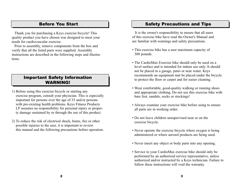 Keys Fitness CardioMax 835U User Manual | Page 3 / 12