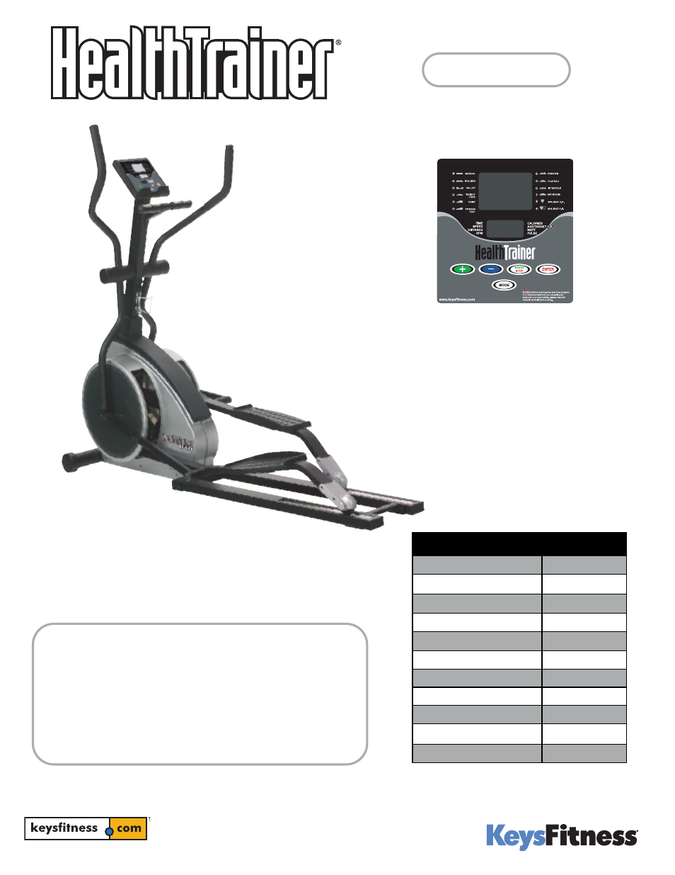 Keys Fitness Stepper Machine 840EL User Manual | 1 page