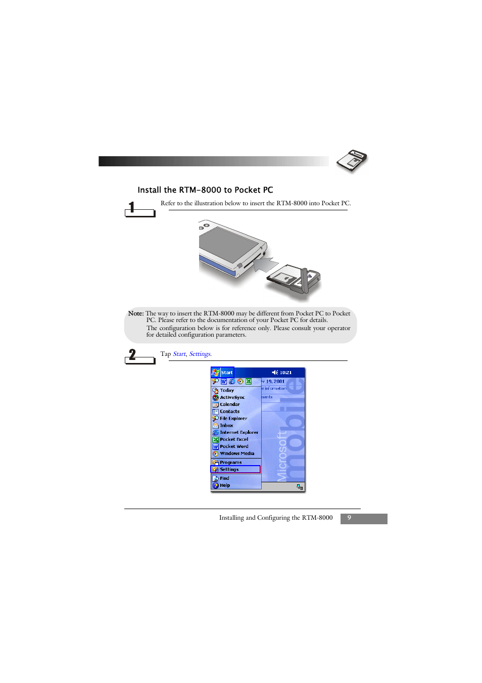 Install the rtm-8000 to pocket pc | Keys Fitness GSM/GPRS Compact Flash Card RTM-8000 User Manual | Page 19 / 112