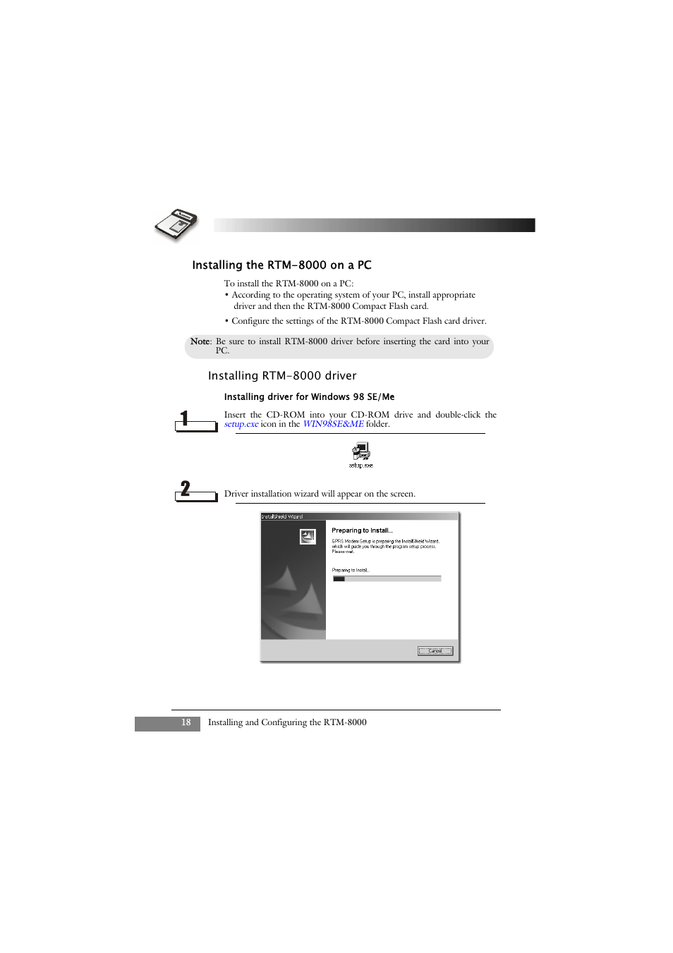 Installing the rtm-8000 on a pc, Installing rtm-8000 driver | Keys Fitness GSM/GPRS Compact Flash Card RTM-8000 User Manual | Page 28 / 112