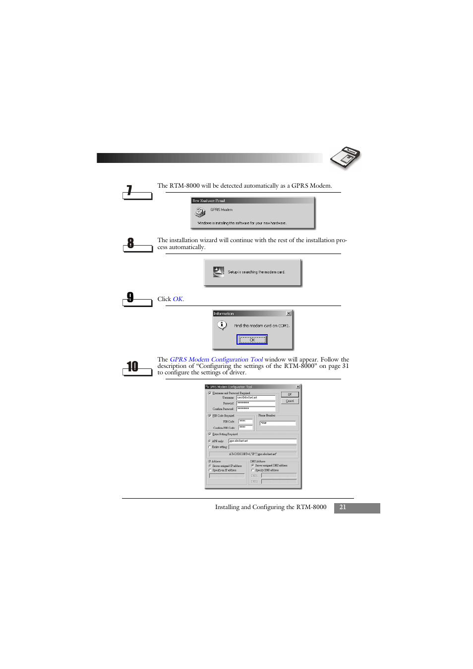 Keys Fitness GSM/GPRS Compact Flash Card RTM-8000 User Manual | Page 31 / 112