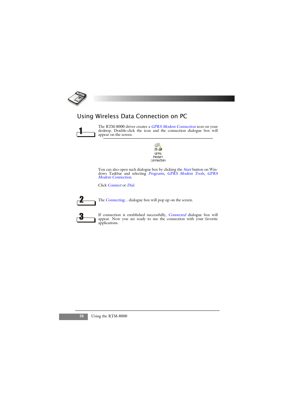 Using wireless data connection on pc | Keys Fitness GSM/GPRS Compact Flash Card RTM-8000 User Manual | Page 48 / 112