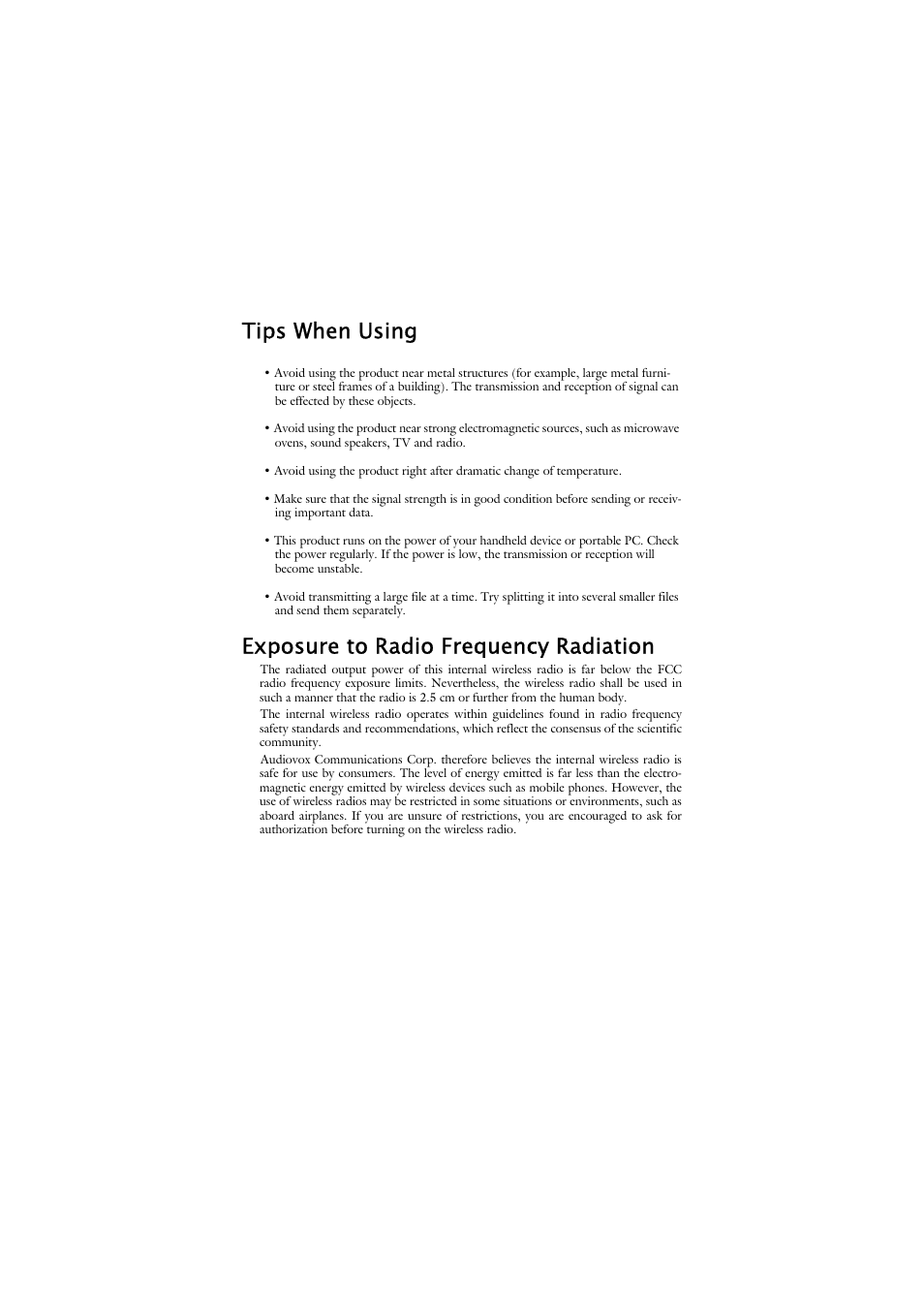Tips when using, Exposure to radio frequency radiation | Keys Fitness GSM/GPRS Compact Flash Card RTM-8000 User Manual | Page 5 / 112